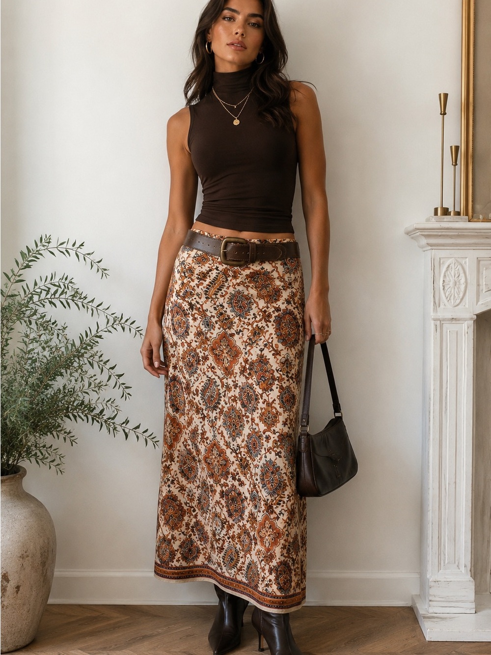 Sundance Paisley Long Midi Skirt Size 12 Boho Silk Blend Pockets